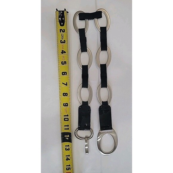 Vintage Sandy Duftler Black Patent Leather & Silver Oval Link Belt Size Sm main image 16